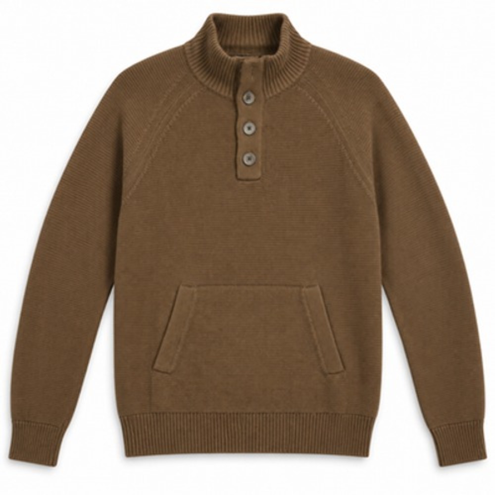 Banana Republic Men's Small Brown Cotton Waffle Knit Henley Mock Neck Sweater